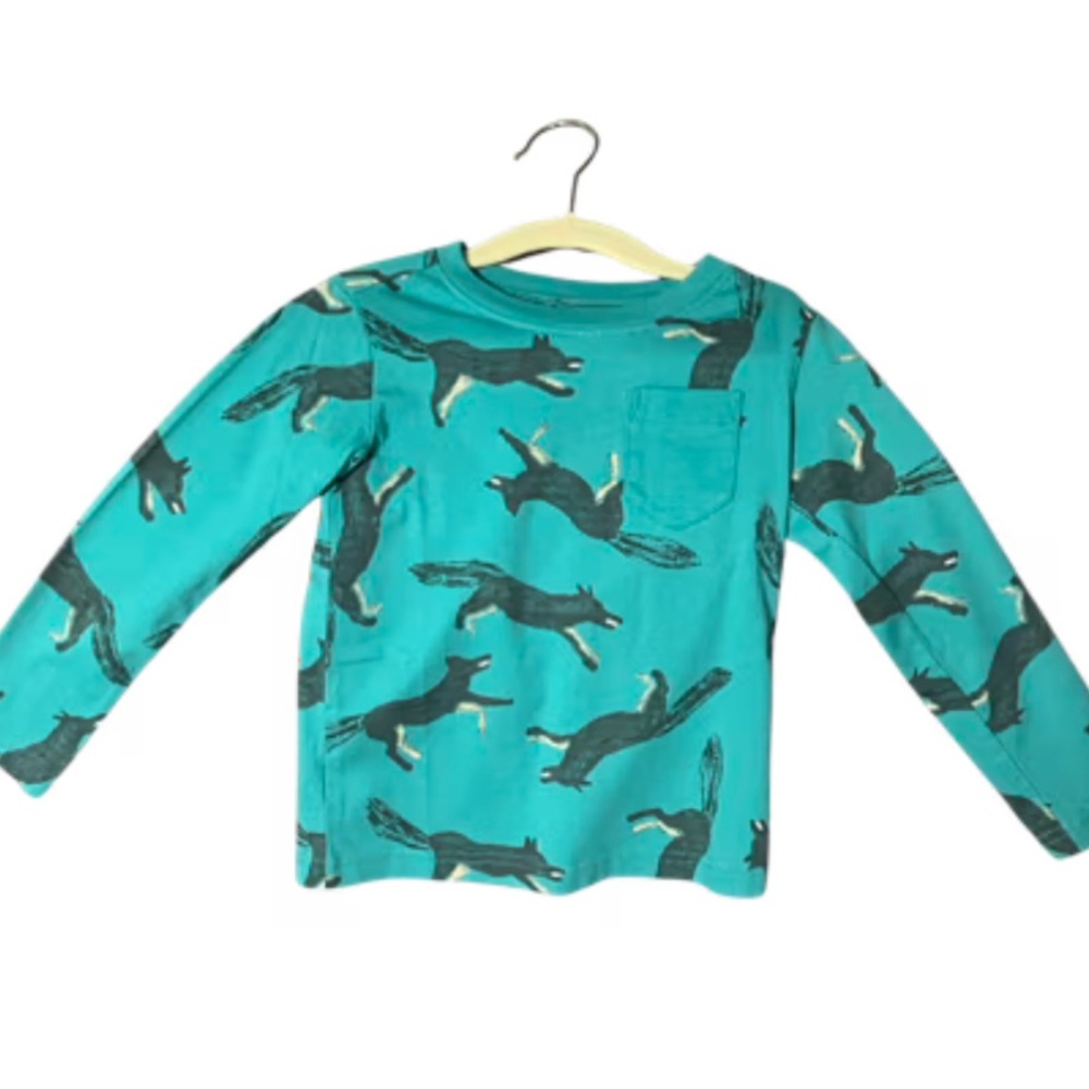 Tea Collection Teal Wolf Print Long Sleeve Tee